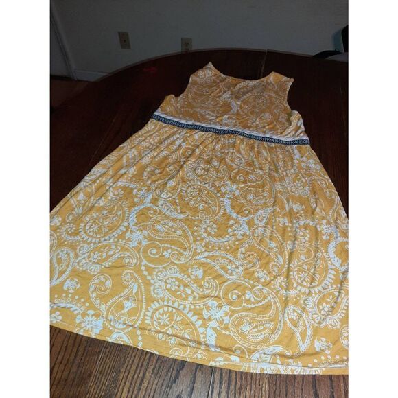 Small Cupio Mustard Yellow White Floral Paisley Boho Style Sleeveless Dress - Picture 4 of 4